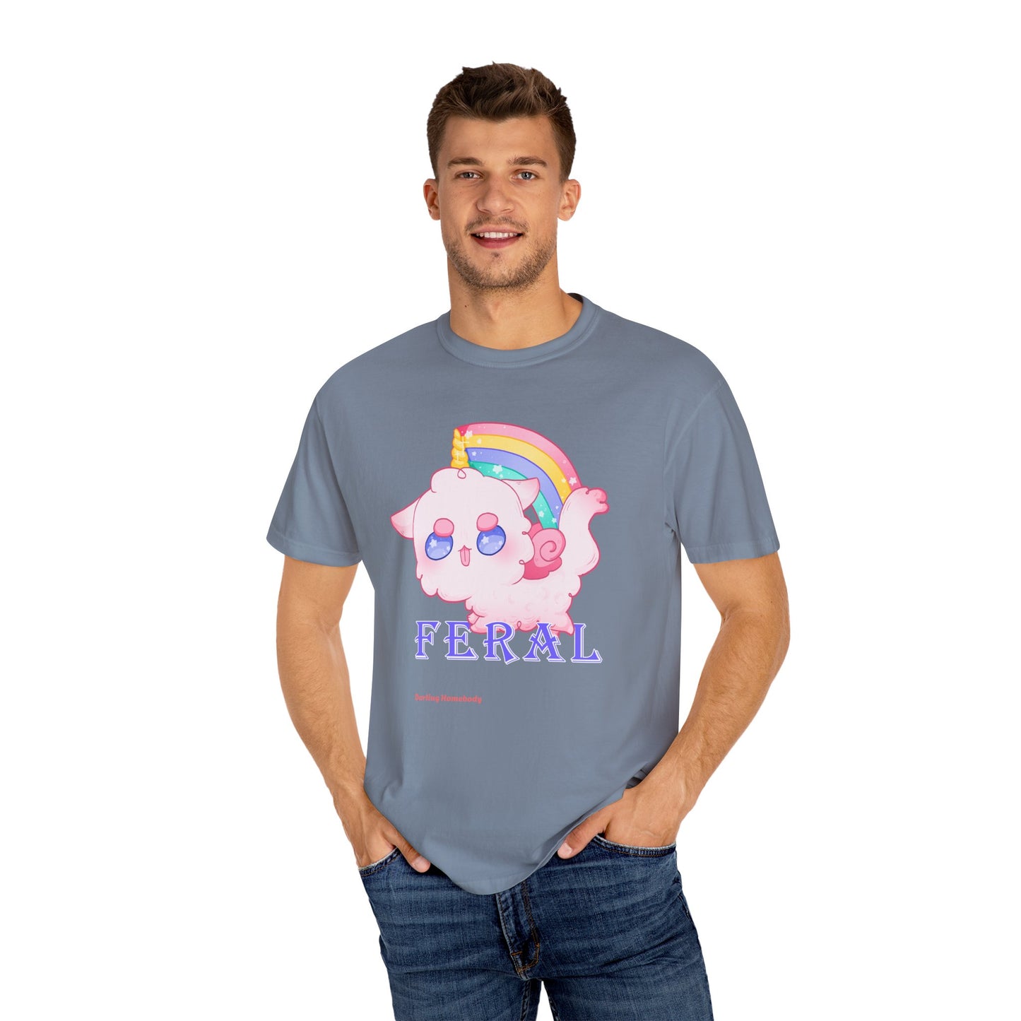 Rainbow Feral Cat Unicorn T-shirt.