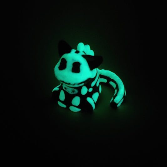 Glow-in-The-Dark Radioactive Skeleton Dinocat Figure. Handmade Resin Art Toy Mini Fig / Adorable Cat Dinosaur / Desk Decoration Collectable / Chibi