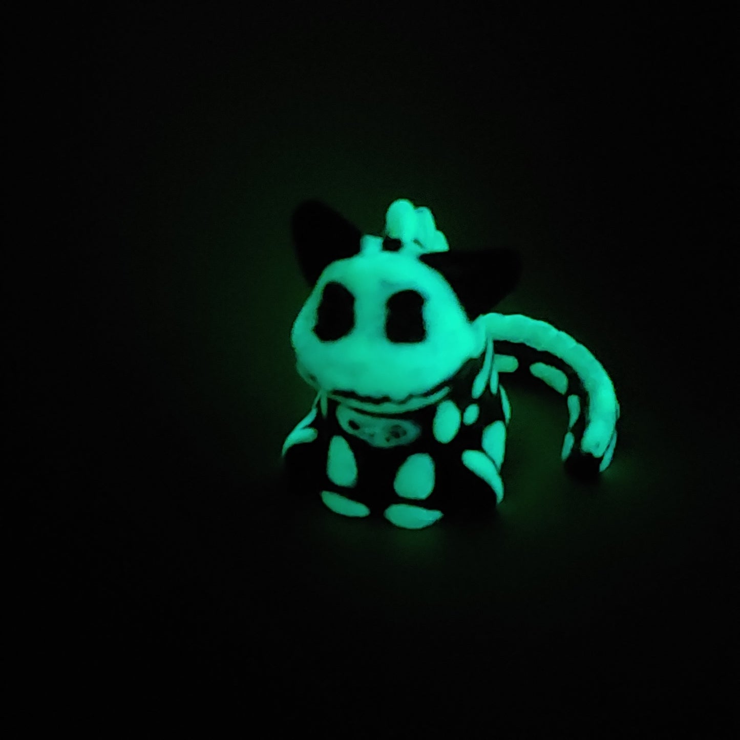 Glow-in-The-Dark Radioactive Skeleton Dinocat Figure. Handmade Resin Art Toy Mini Fig / Adorable Cat Dinosaur / Desk Decoration Collectable / Chibi