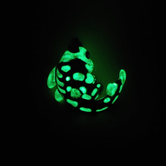 Glow-in-The-Dark Skeleton Cat Shark Figure. Handmade Resin Art Toy Mini Fig. Desk Decoration Collectable. Chibi