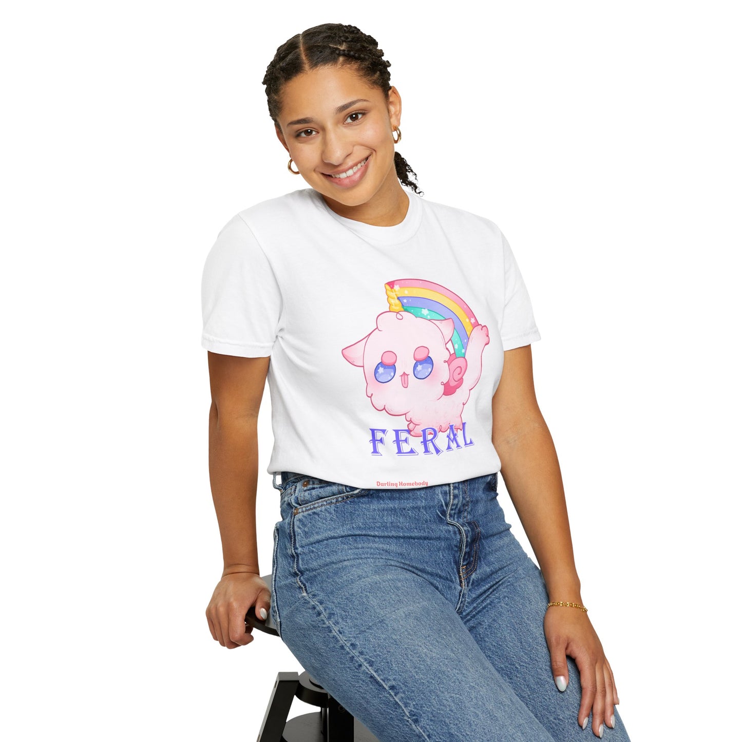 Rainbow Feral Cat Unicorn T-shirt.