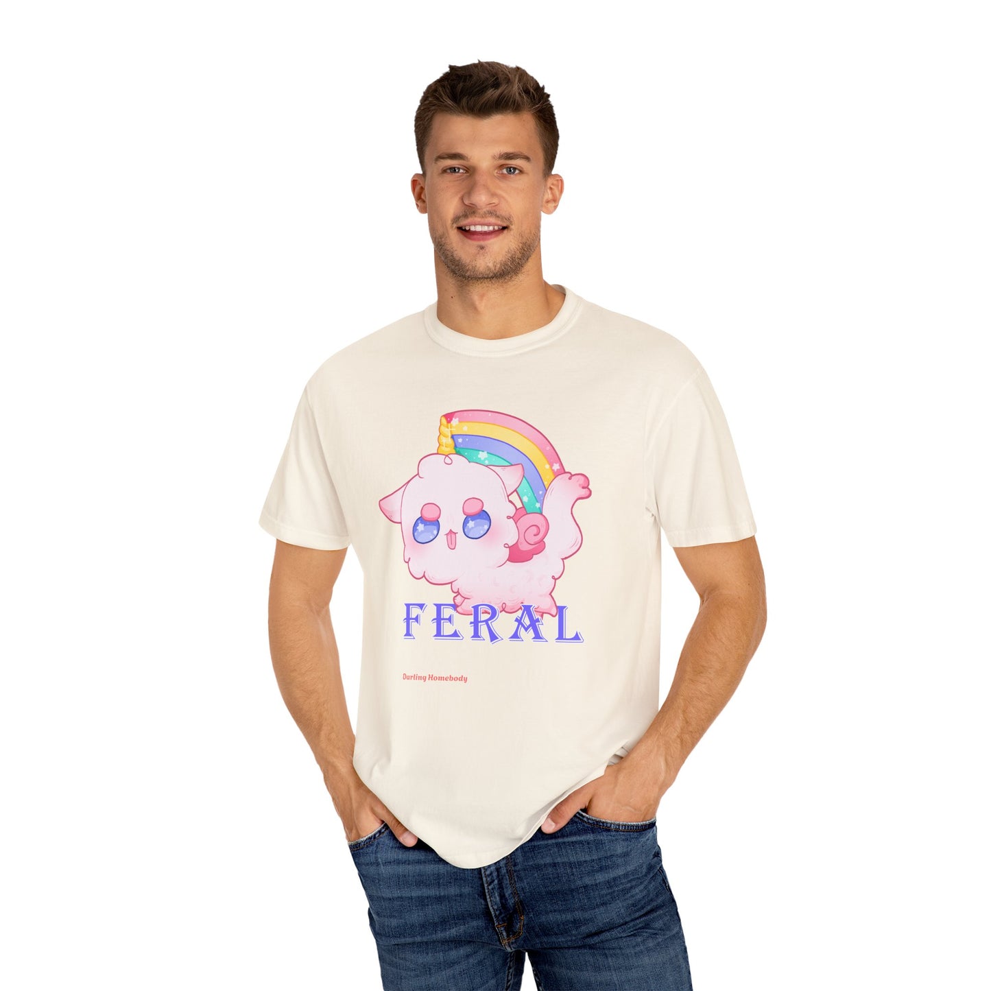 Rainbow Feral Cat Unicorn T-shirt.