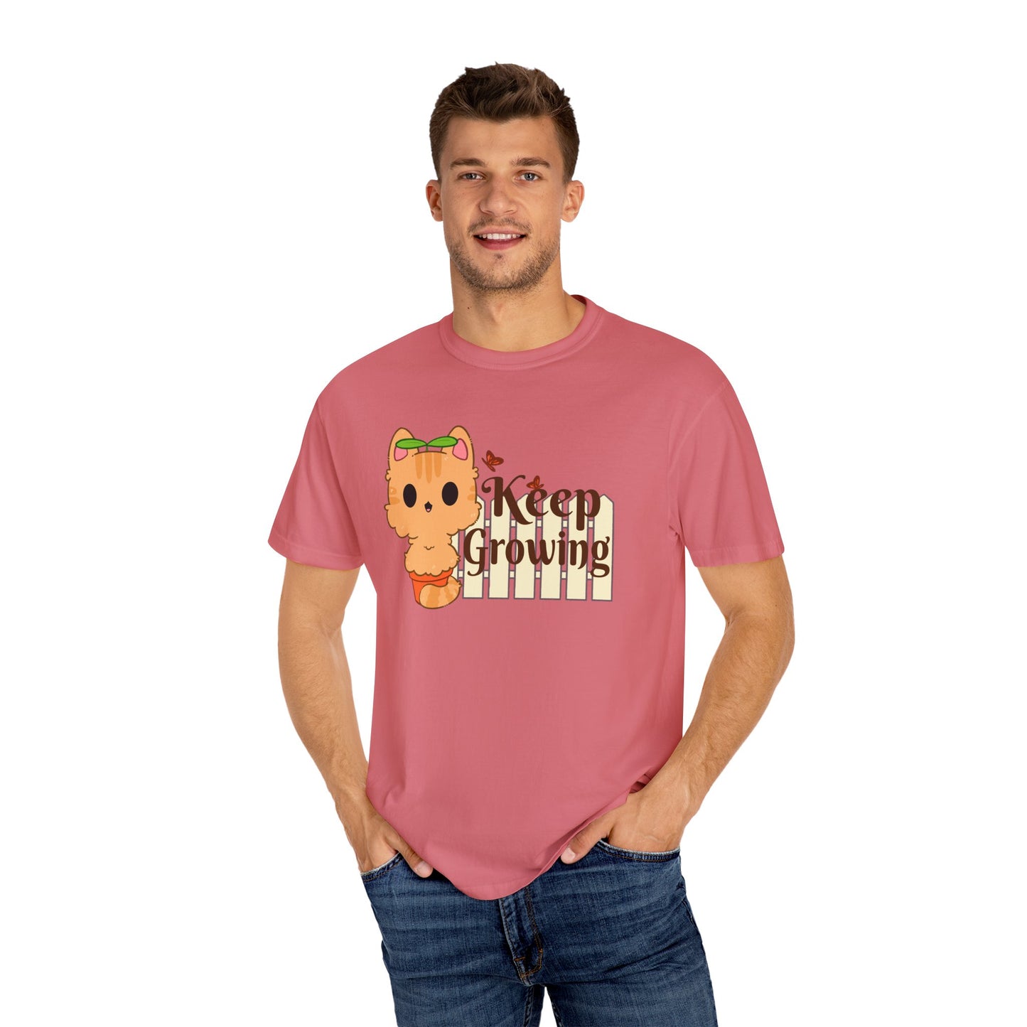 Keep Growing T-shirt. Cute Cat Plant Shirt.
