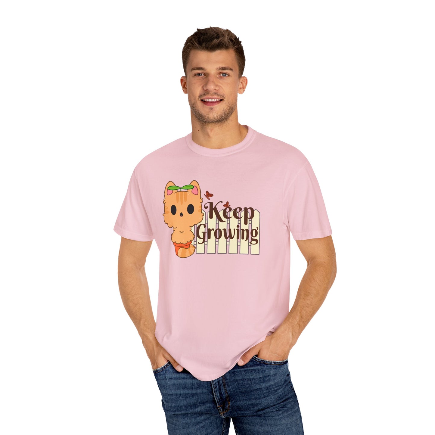 Keep Growing T-shirt. Cute Cat Plant Shirt.