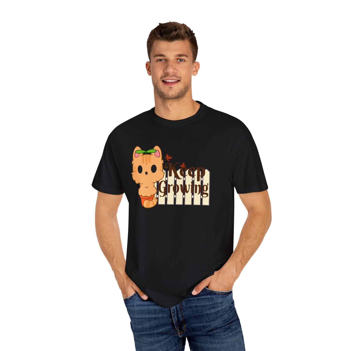 Keep Growing T-shirt. Cute Cat Plant Shirt.