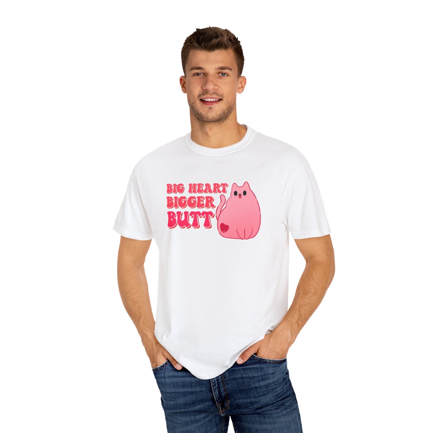 Big Heart Bigger Butt T-shirt. Funny Pink Cat Shirt.
