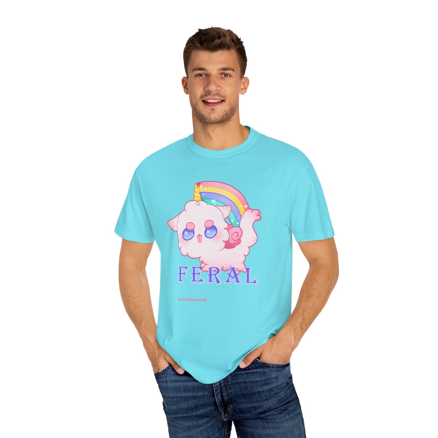 Rainbow Feral Cat Unicorn T-shirt.