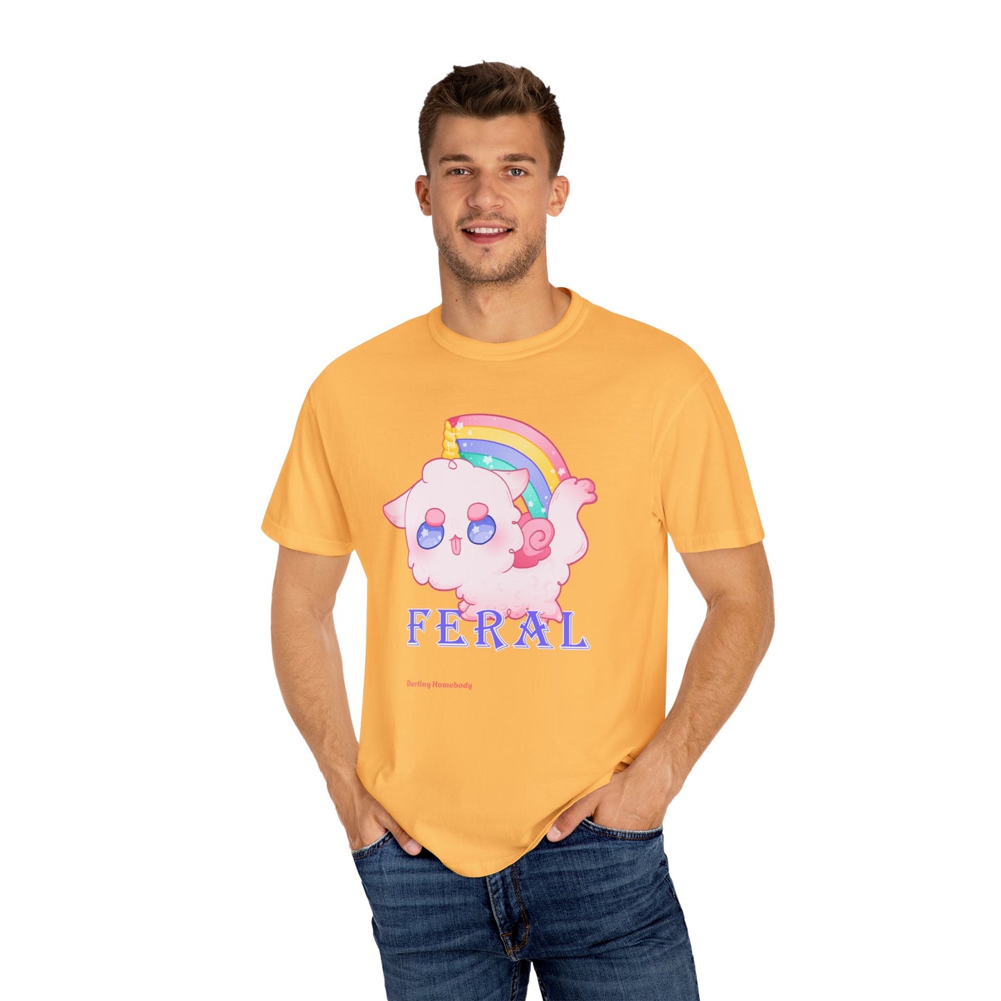 Rainbow Feral Cat Unicorn T-shirt.