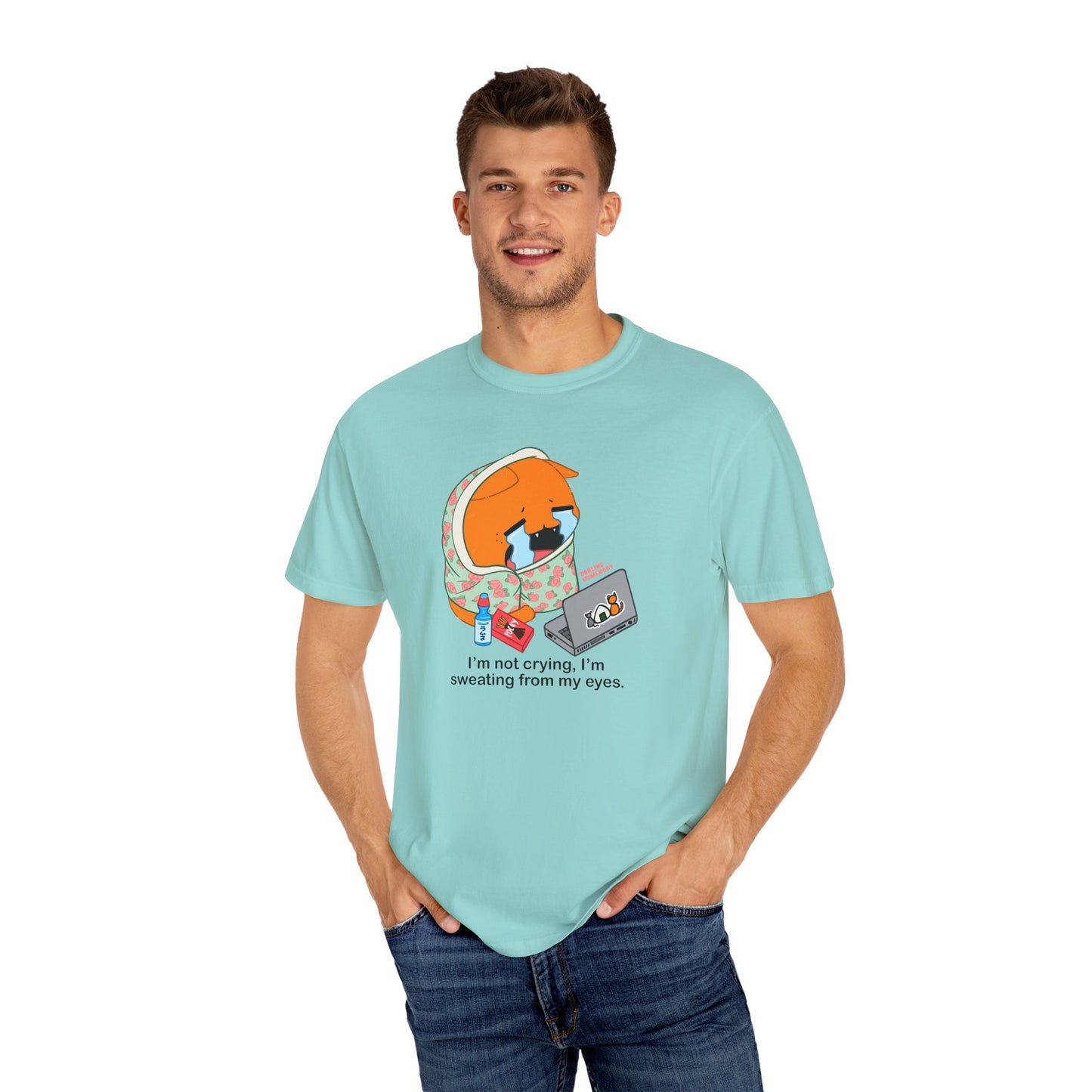 I’m Not Crying T-shirt. Orange Cat Watching Anime Shirt.