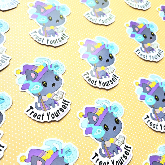 Treat Yourself Sticker. Cat Wizard Sticker.