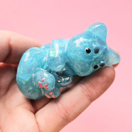 Glacier Mercat Mini Figure. Handmade. Iridescent Blue.