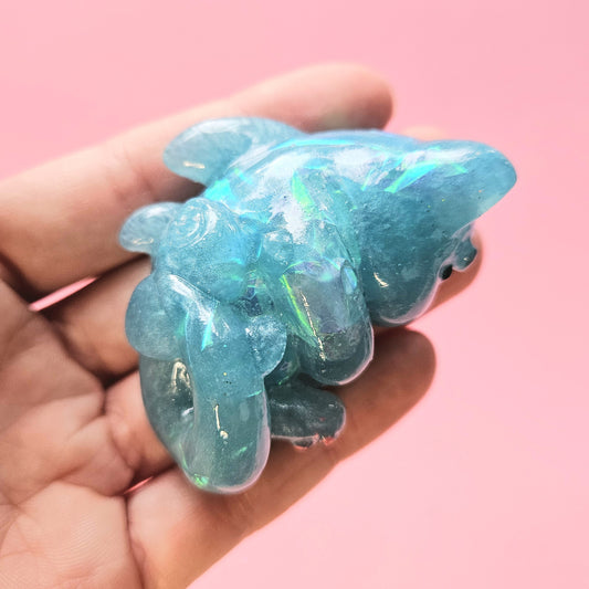 Glacier Mercat Mini Figure. Handmade. Iridescent Blue.