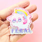 Feral Cat Alicorn Pin. Pink Pearl Acrylic Pin.