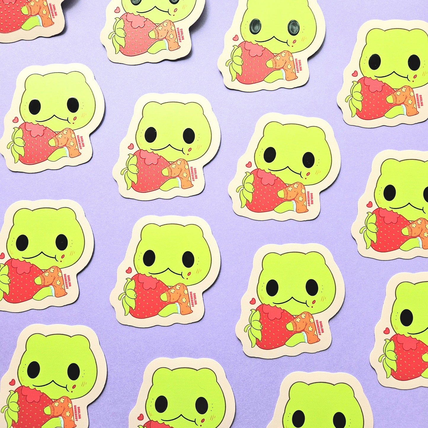 Frog Eating a Strawberry 2025 Limited Edition Sticker. Raised Texture Effect.