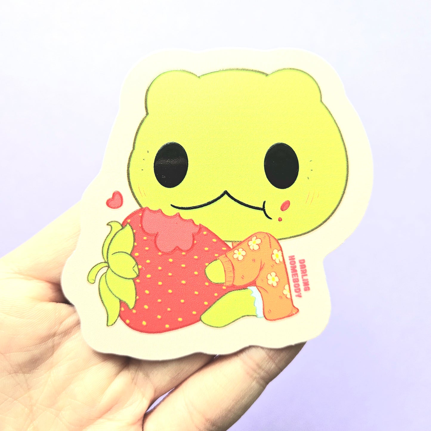Frog Eating a Strawberry 2025 Limited Edition Sticker. Raised Texture Effect.
