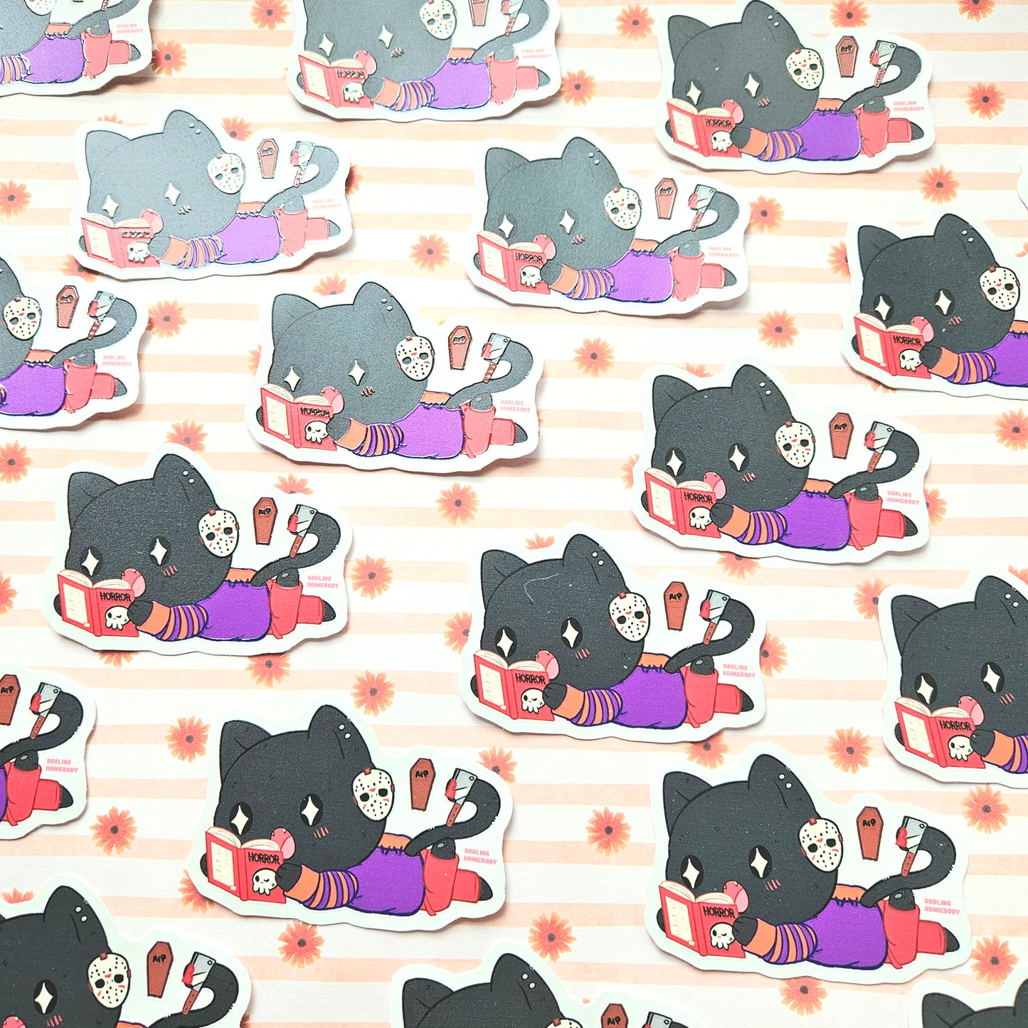 Cat Reading Horror 2025 Limited Edition Sticker. Raised Texture Effect.