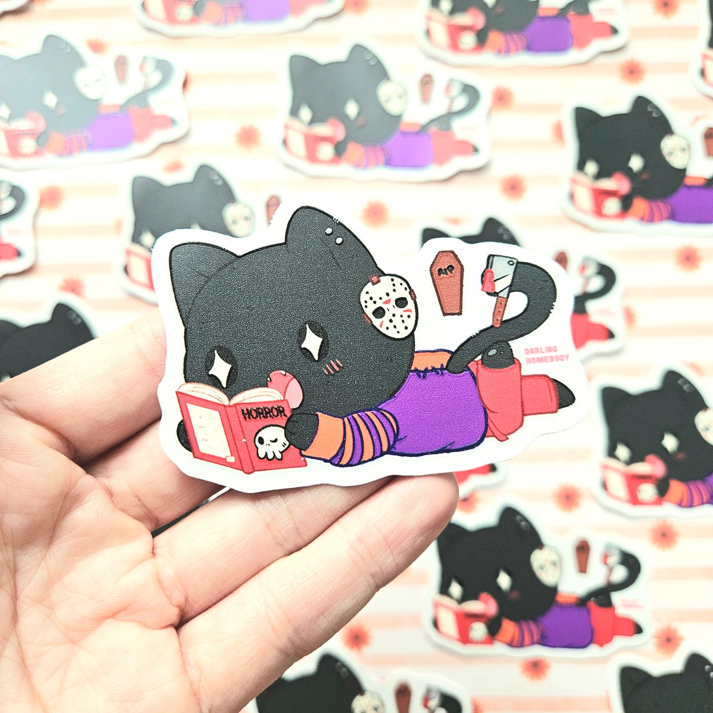 Cat Reading Horror 2025 Limited Edition Sticker. Raised Texture Effect.