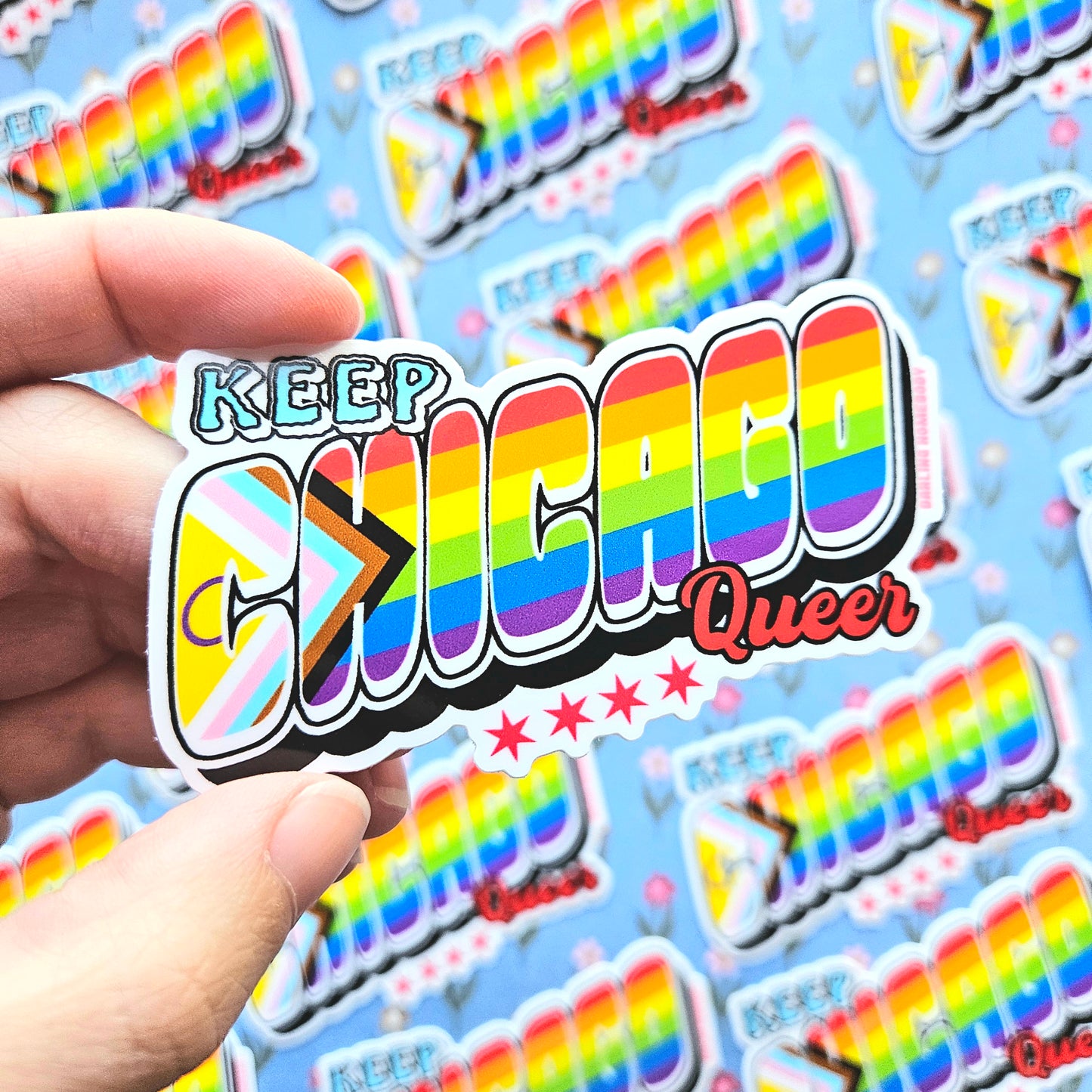 Keep Chicago Queer Sticker. Pride Flag Decal.