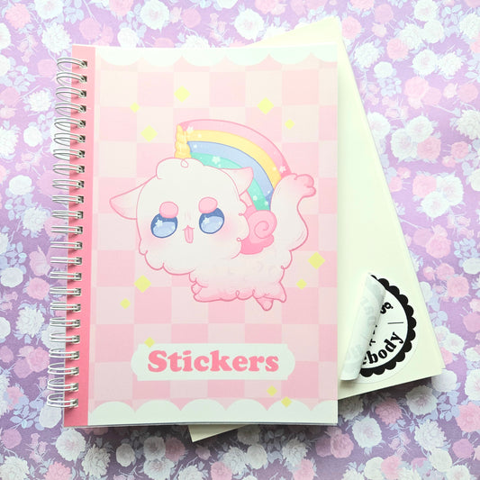 50 Page Sticker Keeper Book. Pink Unicorn Cat. Reusable Sticker Album.