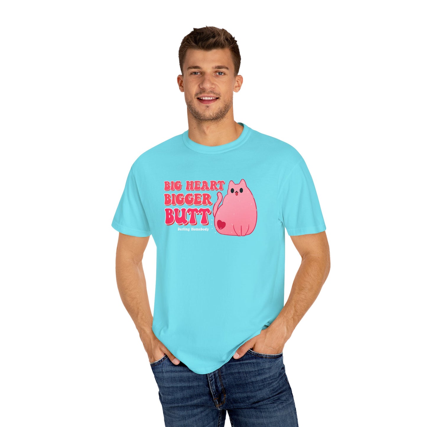 Big Heart Bigger Butt T-shirt. Funny Pink Cat Shirt.