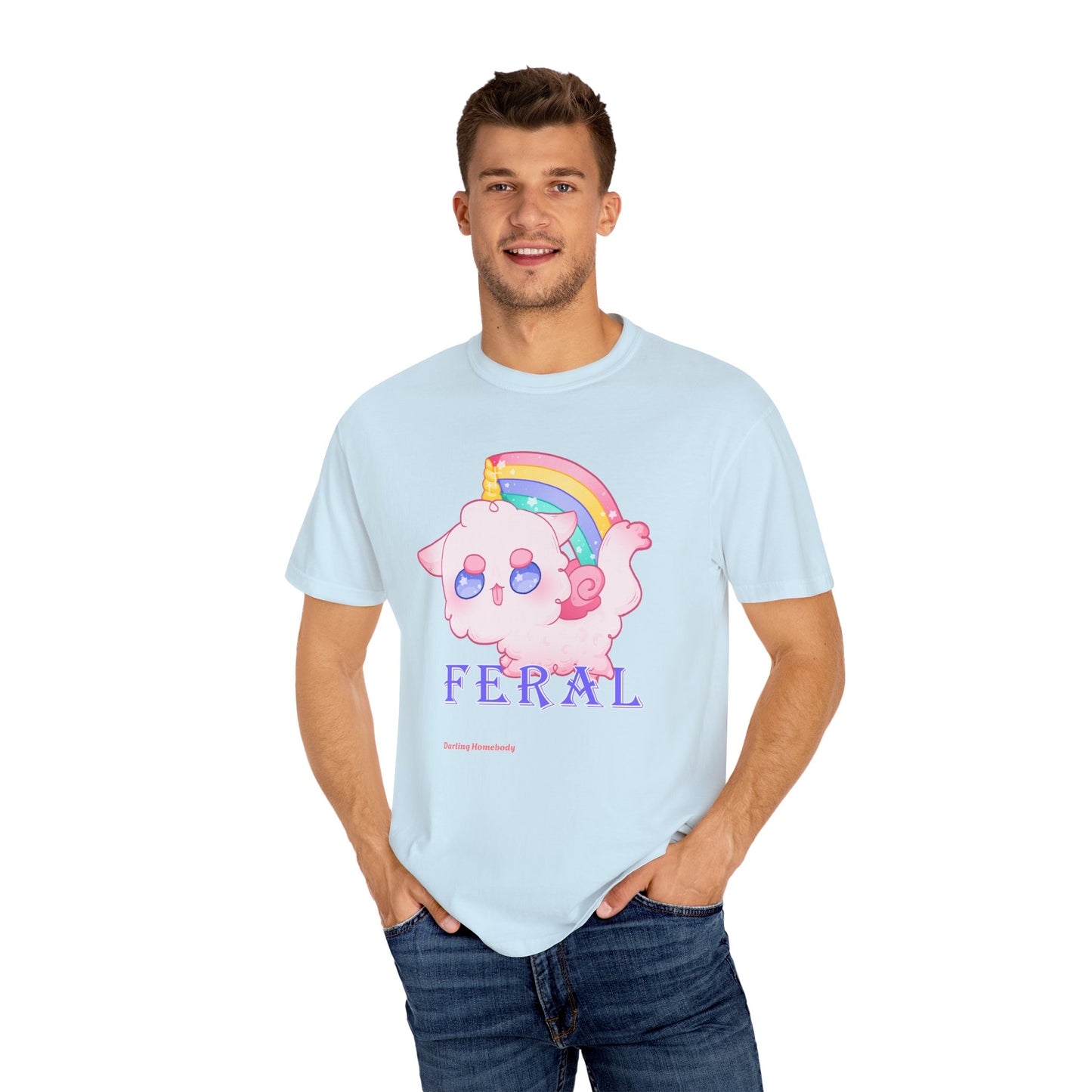 Rainbow Feral Cat Unicorn T-shirt.