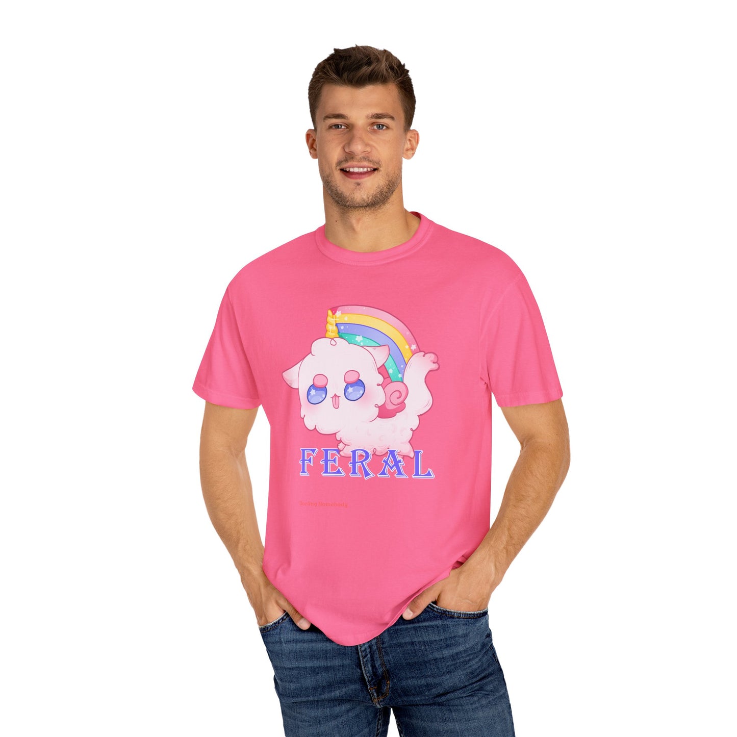 Rainbow Feral Cat Unicorn T-shirt.