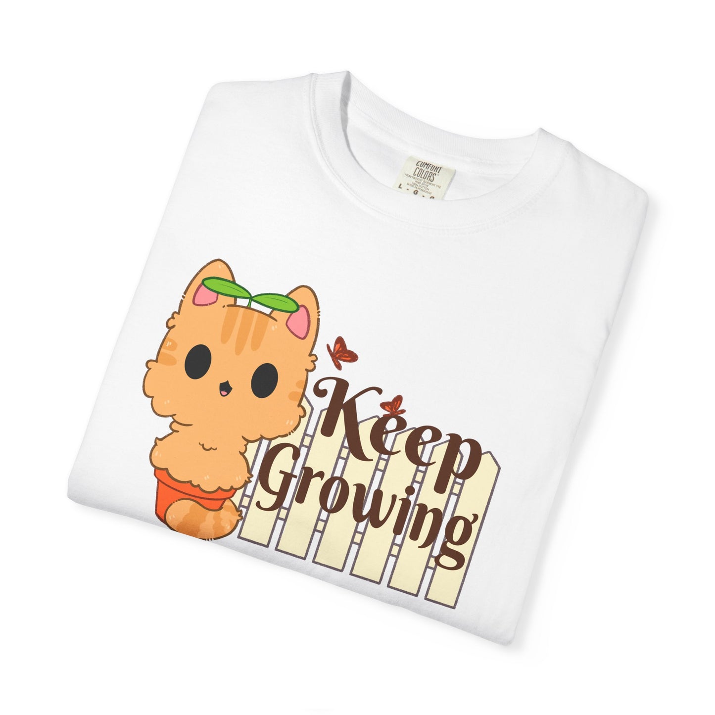 Keep Growing T-shirt. Cute Cat Plant Shirt.