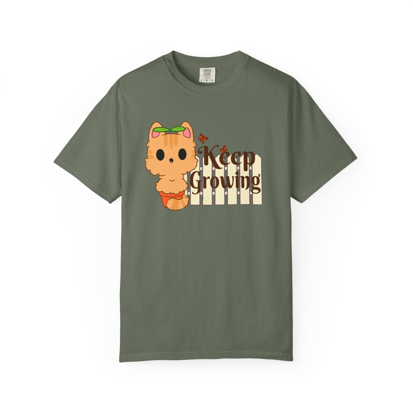 Keep Growing T-shirt. Cute Cat Plant Shirt.