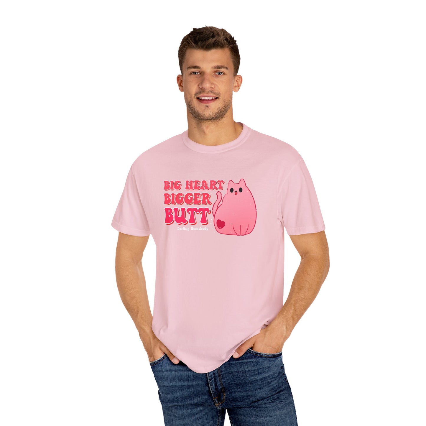 Big Heart Bigger Butt T-shirt. Funny Pink Cat Shirt.