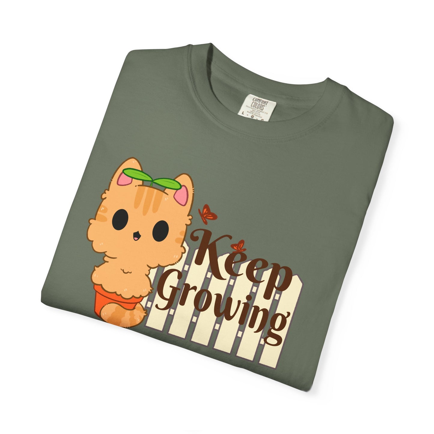 Keep Growing T-shirt. Cute Cat Plant Shirt.