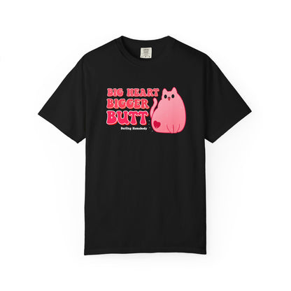 Big Heart Bigger Butt T-shirt. Funny Pink Cat Shirt.