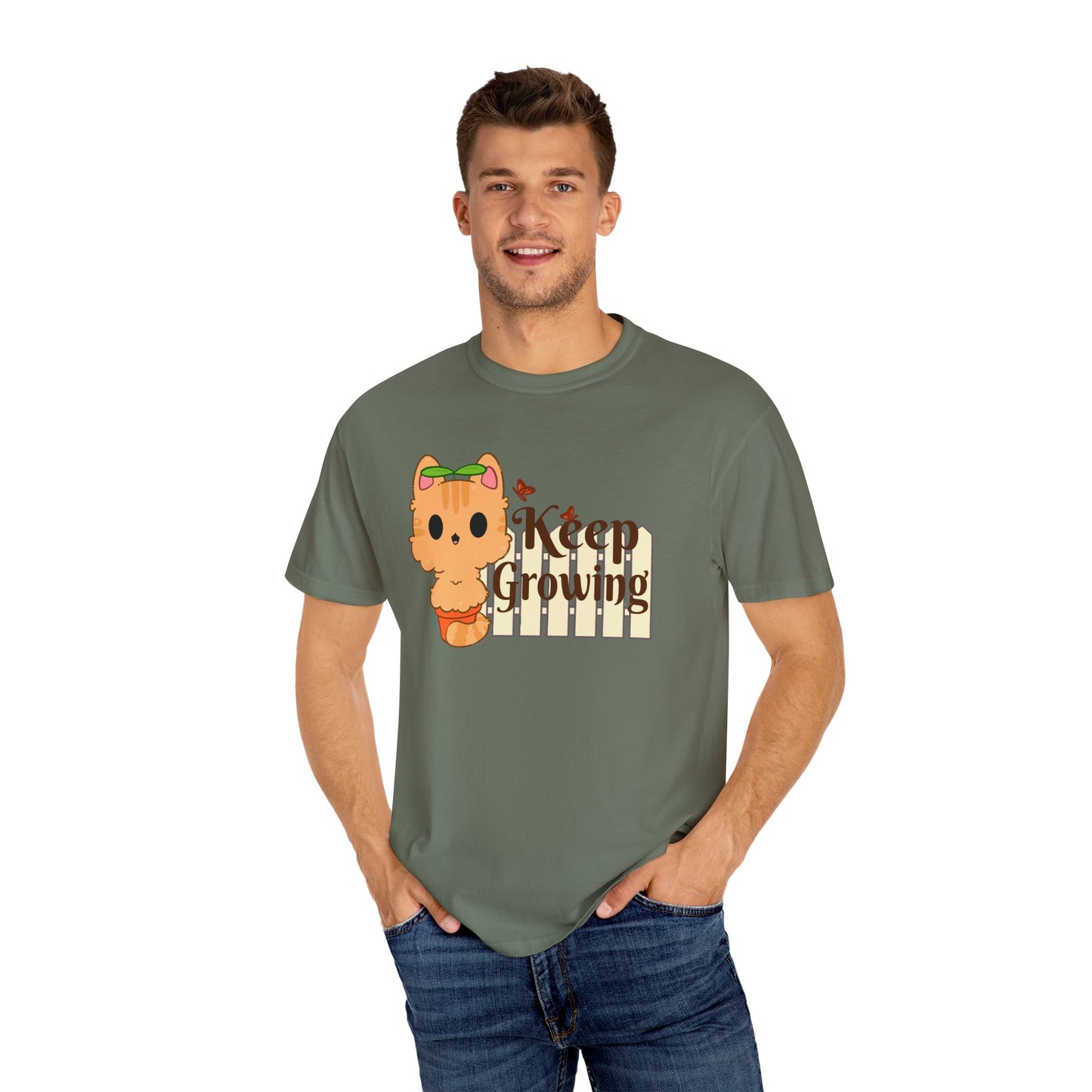 Keep Growing T-shirt. Cute Cat Plant Shirt.