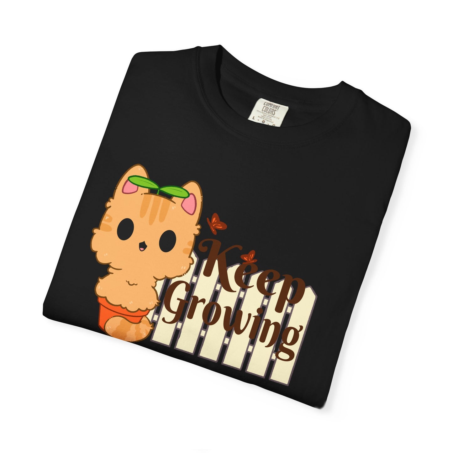Keep Growing T-shirt. Cute Cat Plant Shirt.