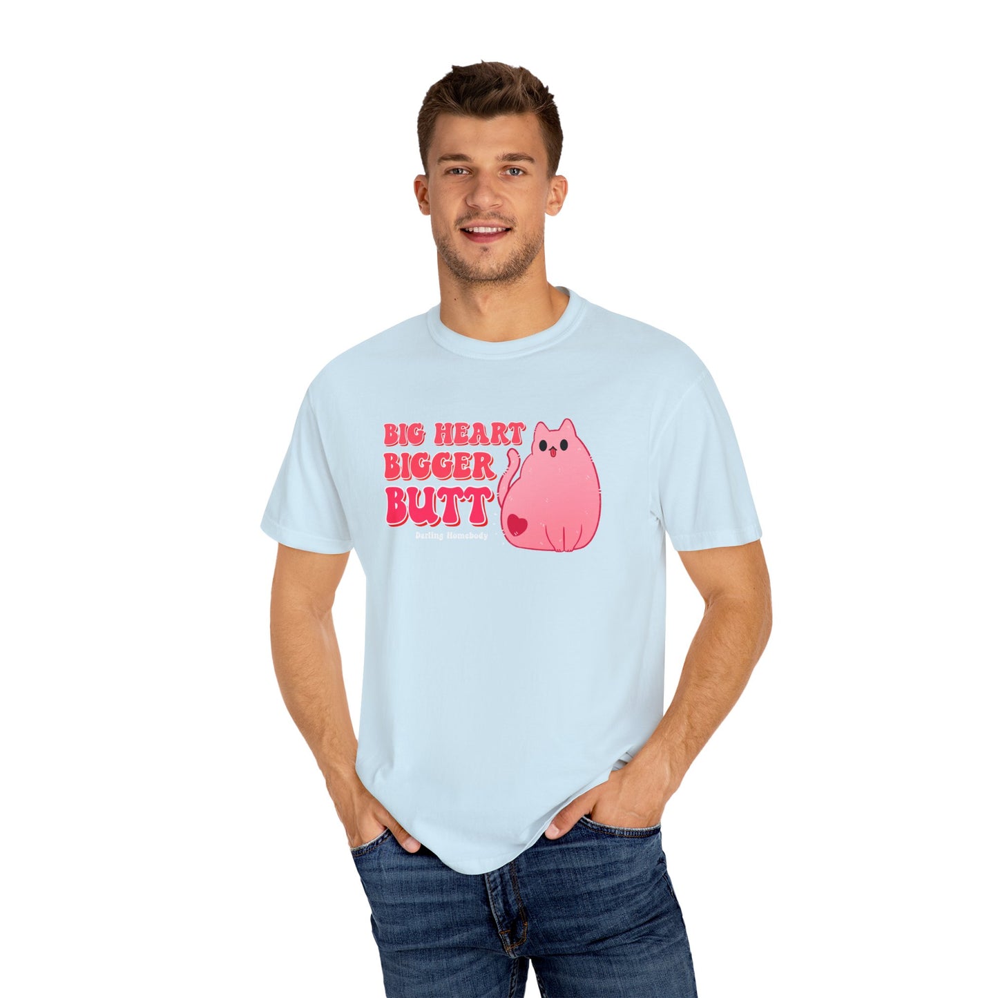 Big Heart Bigger Butt T-shirt. Funny Pink Cat Shirt.