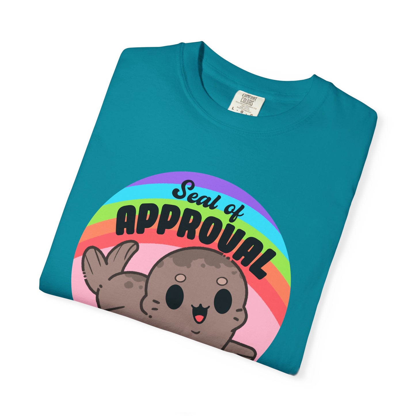 Seal of Approval T-shirt. Cute Rainbow Seal.