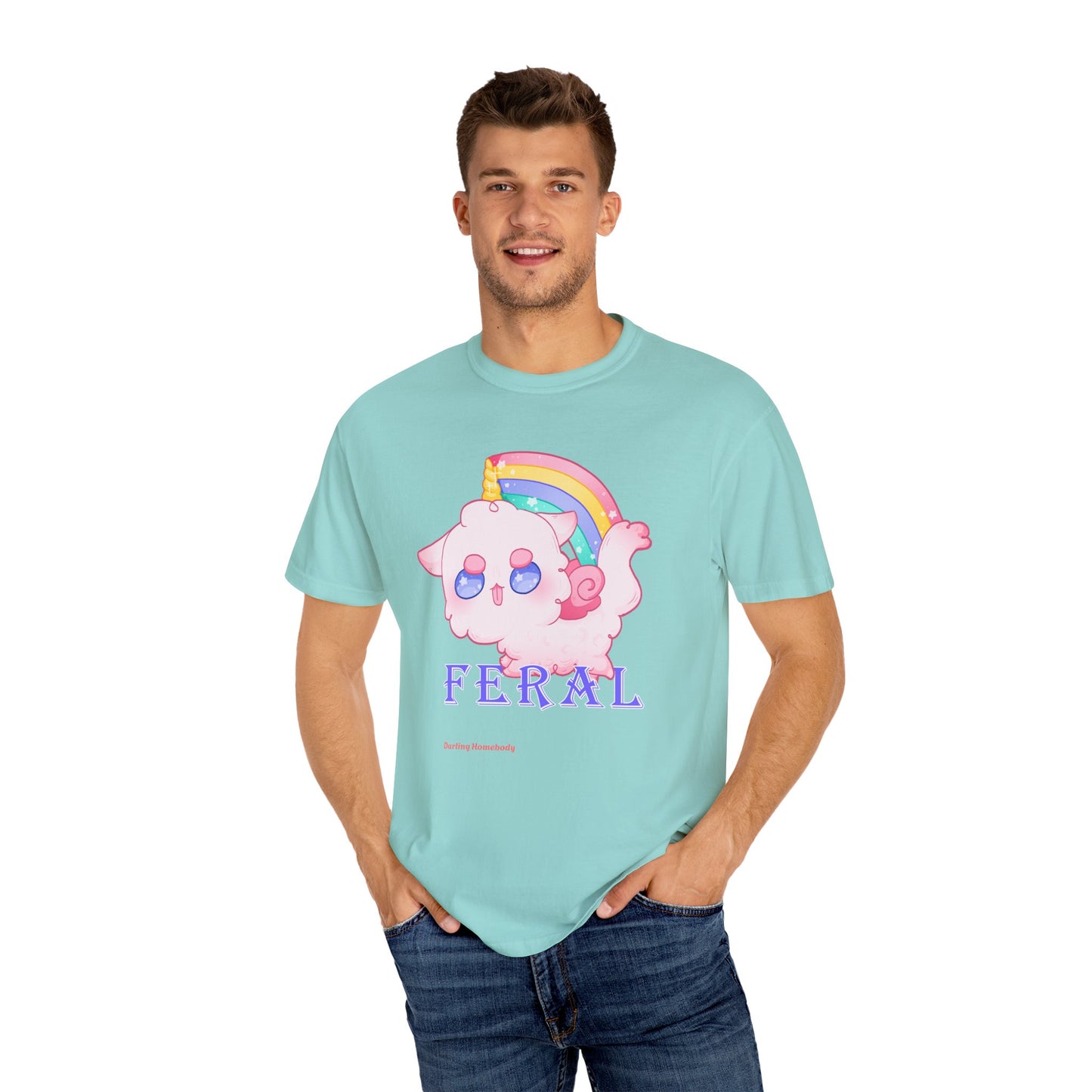 Rainbow Feral Cat Unicorn T-shirt.
