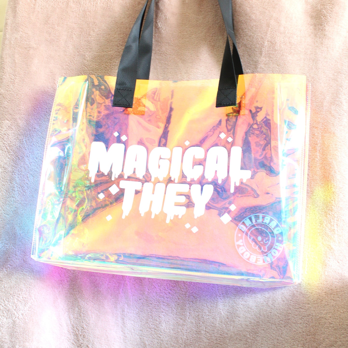 Magical They Holographic Tote Bag. Large Rainbow Waterproof Bag.