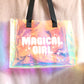 Magical Girl Holographic Tote Bag. Large Rainbow Waterproof Bag.