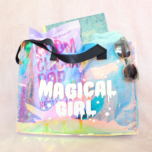 Magical Girl Holographic Tote Bag. Large Rainbow Waterproof Bag.