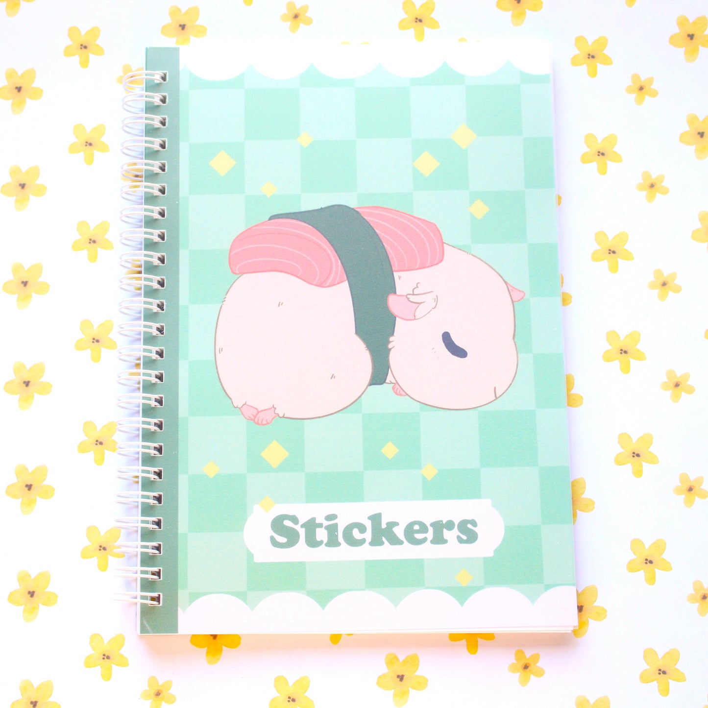 50 Page Sticker Keeper Book. Sleepy Sushi Guinea Pig. Reusable Sticker Album.