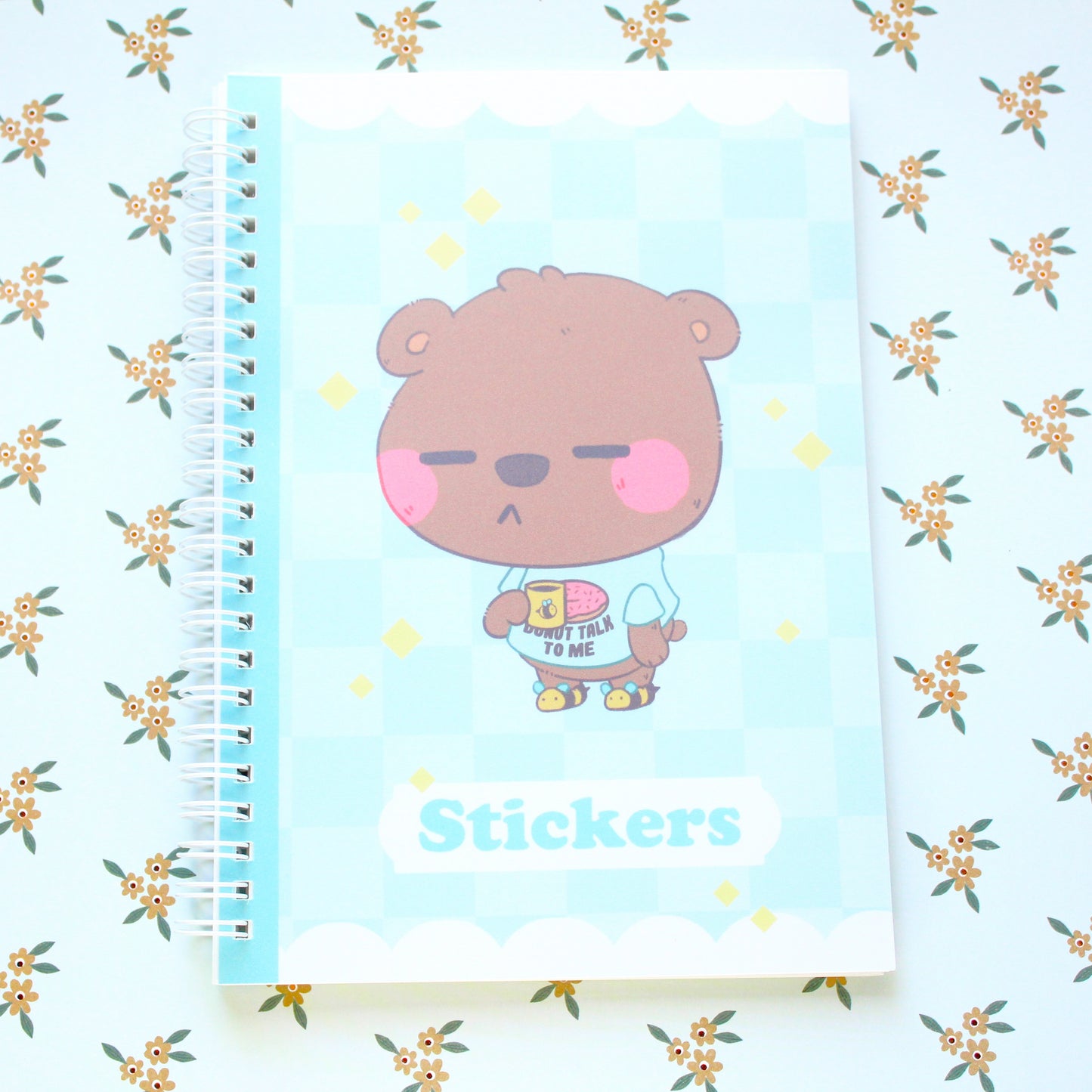 50 Page Sticker Keeper Book. Cute Bear Drinking Coffee. Reusable Sticker Album.