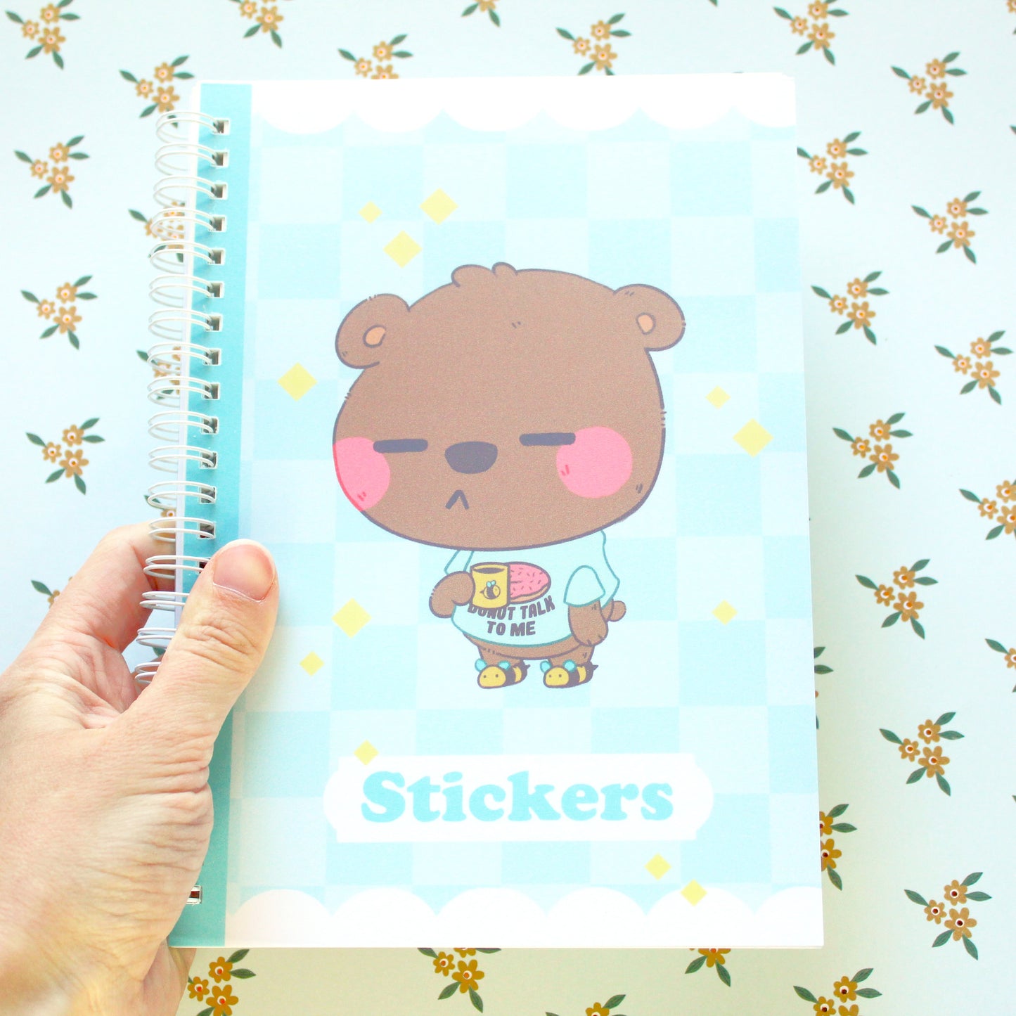 50 Page Sticker Keeper Book. Cute Bear Drinking Coffee. Reusable Sticker Album.