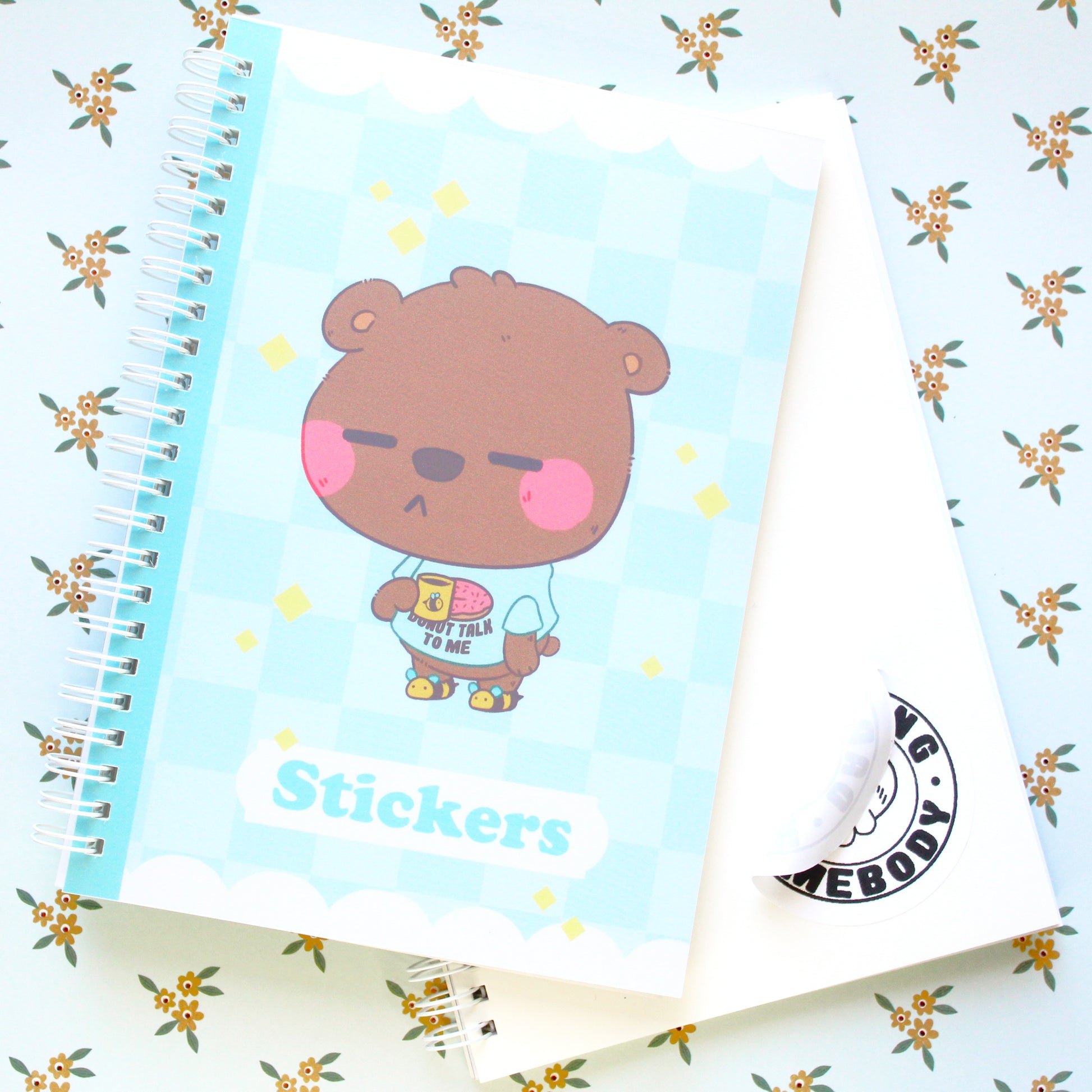 50 Page Sticker Keeper Book. Cute Bear Drinking Coffee. Reusable