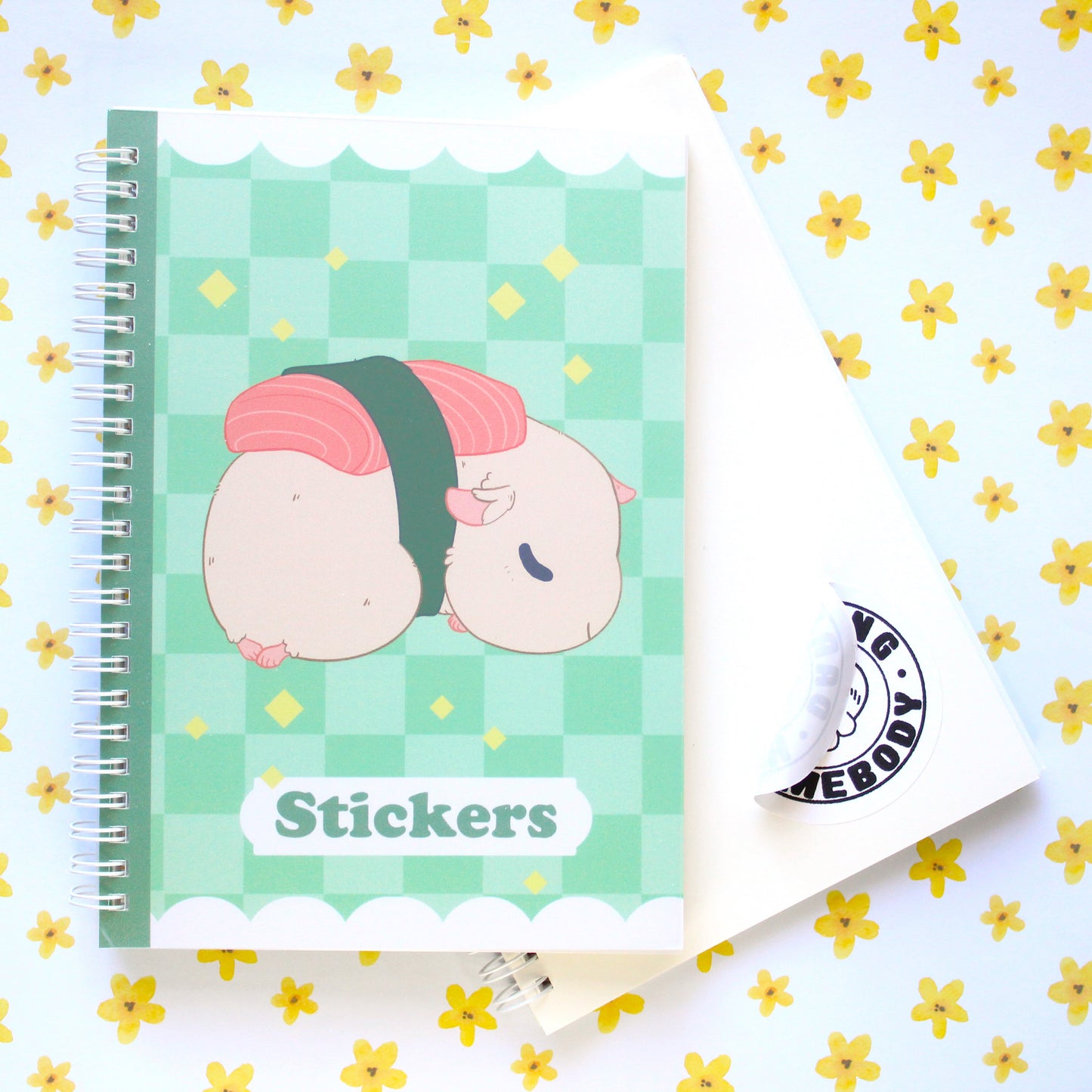 50 Page Sticker Keeper Book. Sleepy Sushi Guinea Pig. Reusable Sticker Album.