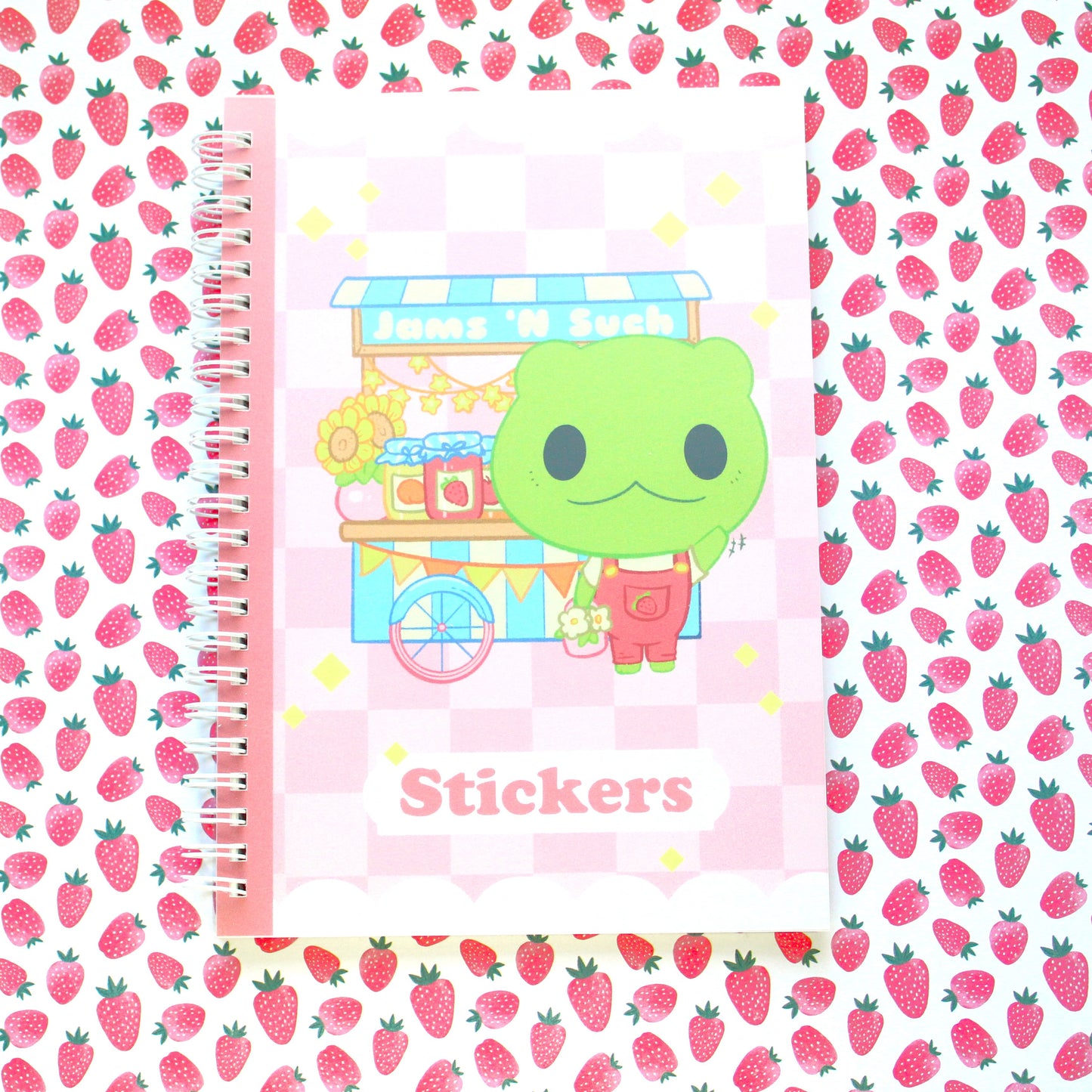 50 Page Sticker Keeper Book. Cute Frog with Jam Cart. Reusable Sticker Album.