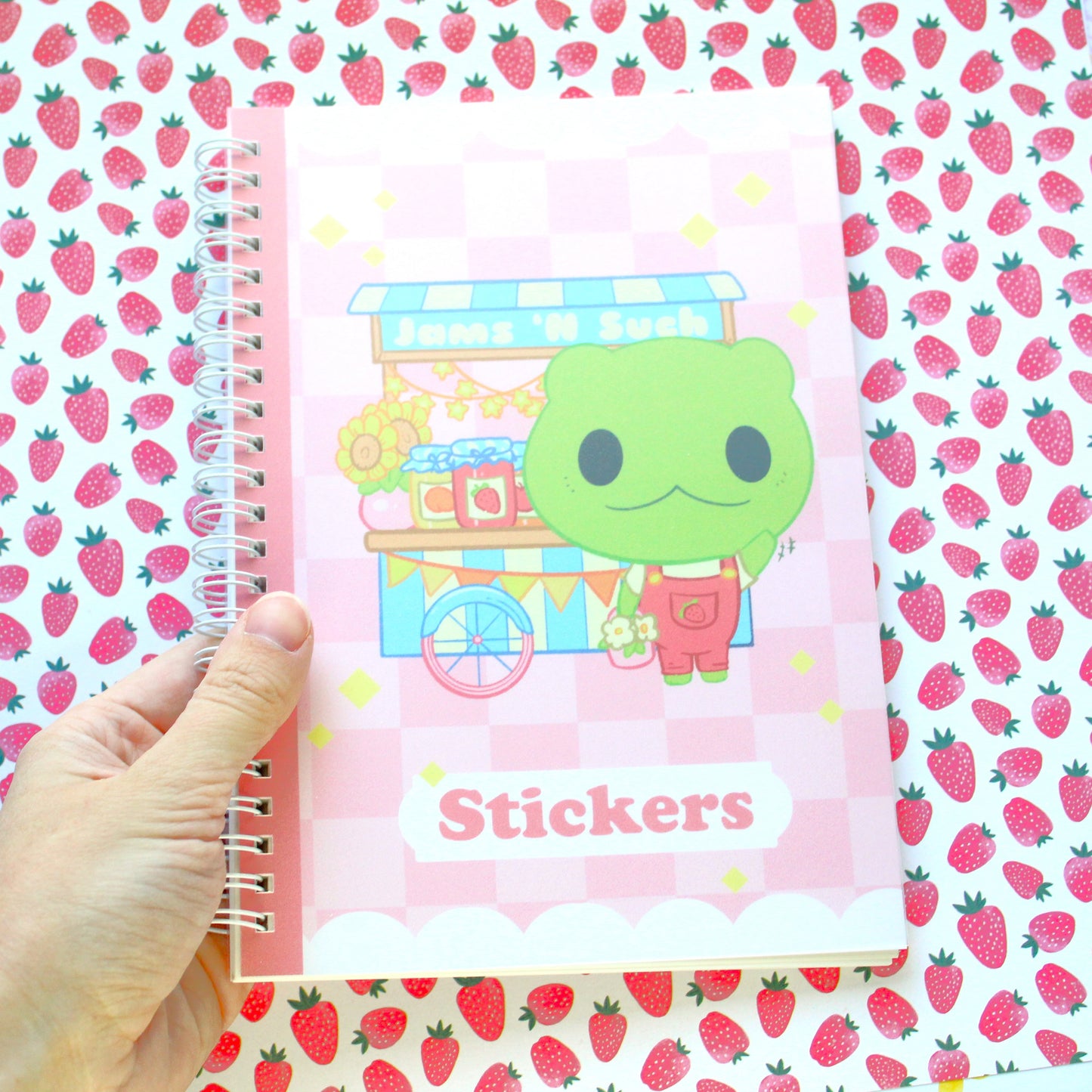 50 Page Sticker Keeper Book. Cute Frog with Jam Cart. Reusable Sticker Album.