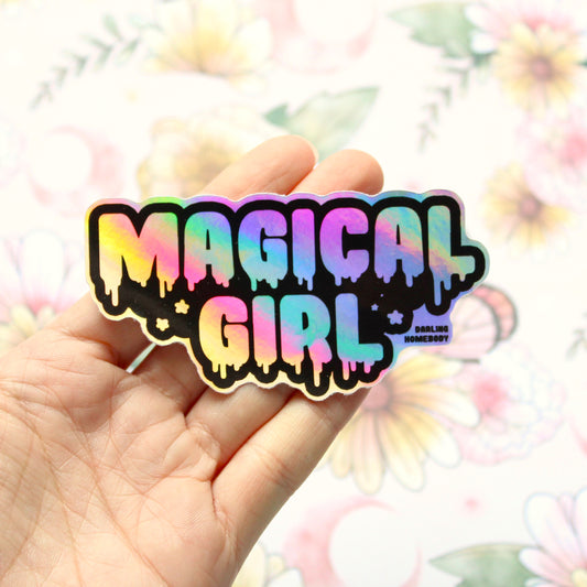 Silver Holographic Sticker or Magnet Weatherproof Vinyl / Magical Girl / Shiny Rainbow / Drippy Punk Pastel Goth / Kawaii Sailor Moon