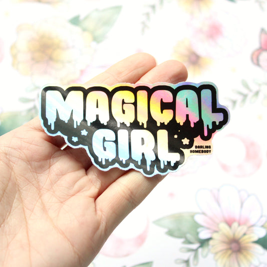 Silver Holographic Sticker or Magnet Weatherproof Vinyl / Magical Girl / Shiny Rainbow / Drippy Punk Pastel Goth / Kawaii Sailor Moon