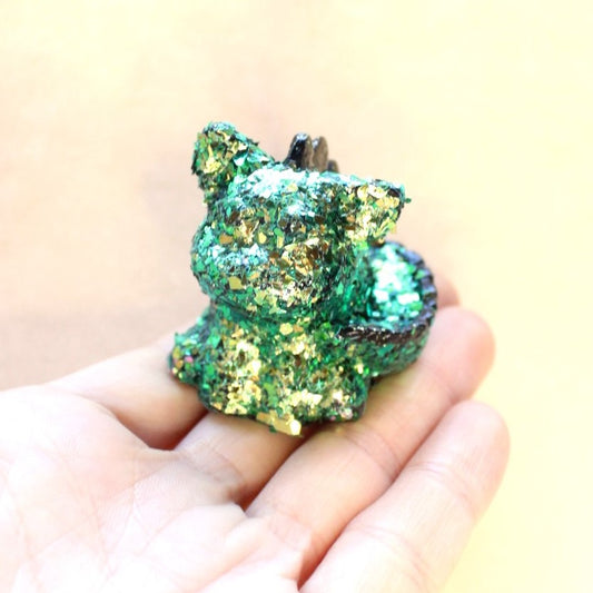 Moody Emerald Geode Dinocat Figure. Handmade Resin Art Toy Mini Fig / Adorable Cat Dinosaur / Desk Decoration Collectable / Chibi