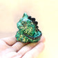 Moody Emerald Geode Dinocat Figure. Handmade Resin Art Toy Mini Fig / Adorable Cat Dinosaur / Desk Decoration Collectable / Chibi